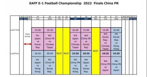 东亚杯足球赛程时间表